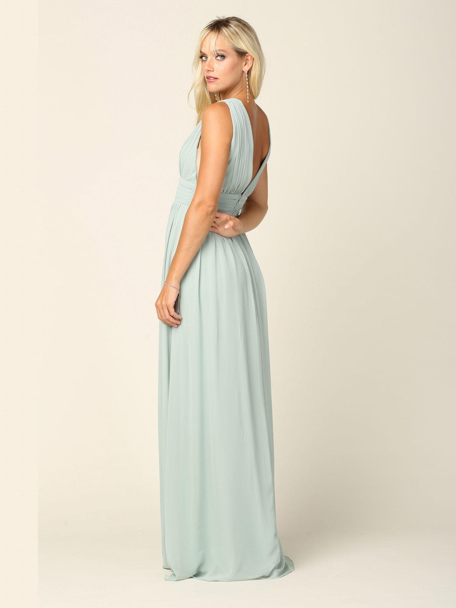 Long Sleeveless Formal Bridesmaids Slit Dress - The Dress Outlet