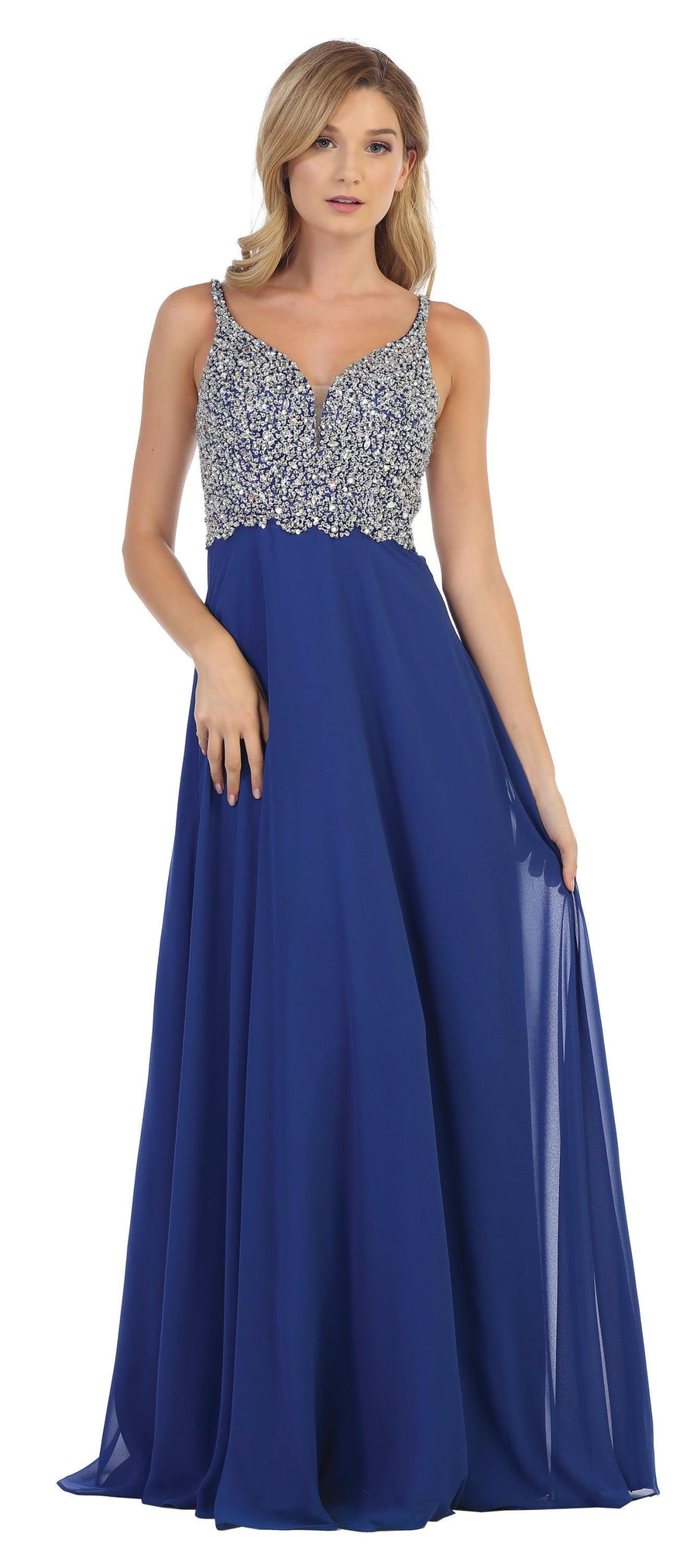 Long Sleeveless Formal Chiffon Dress - The Dress Outlet