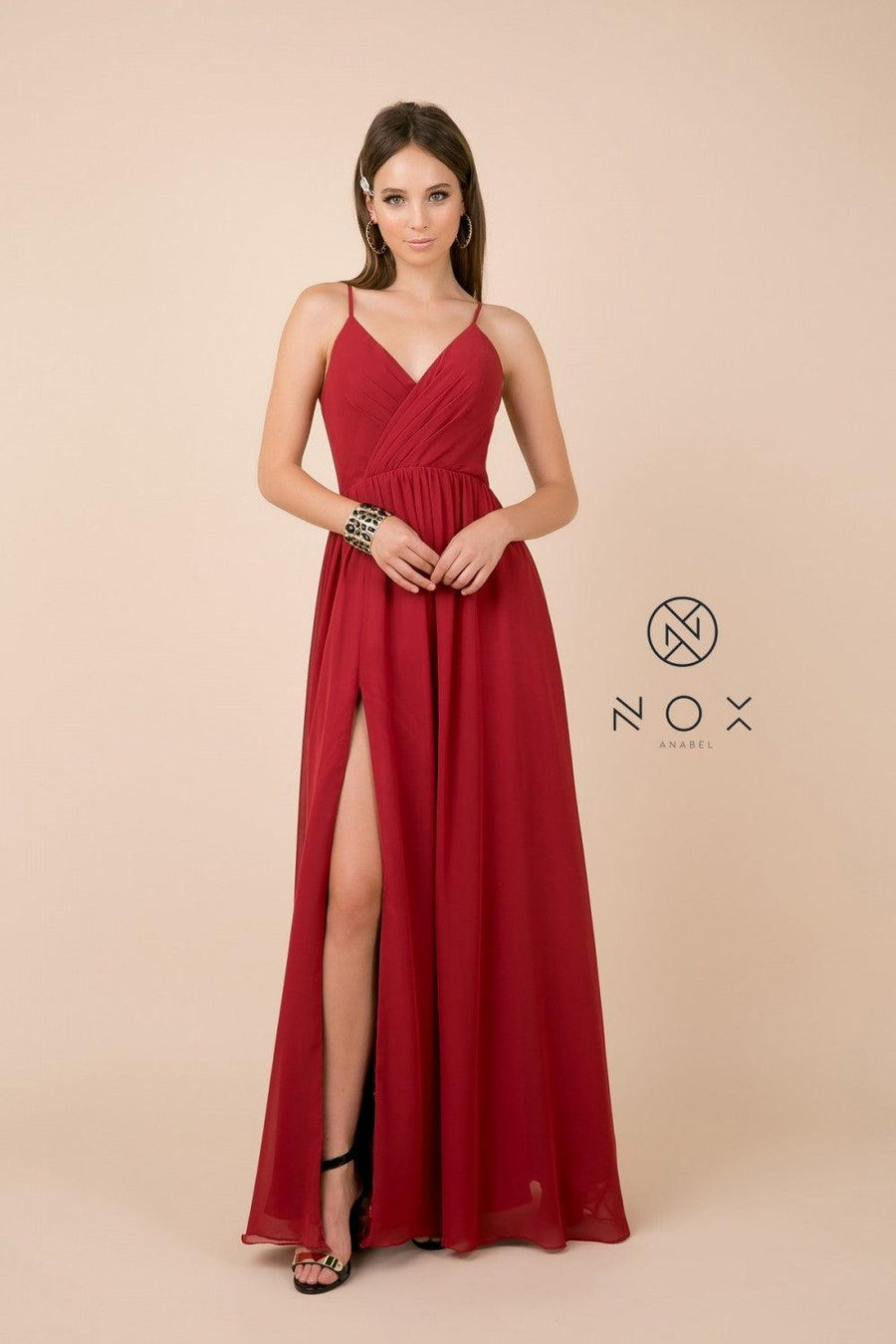 Long Sleeveless Formal Dress Bridesmaid Burgundy