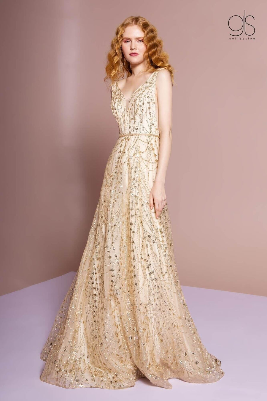 Long Sleeveless Formal Gold Prom Dress - The Dress Outlet Elizabeth K