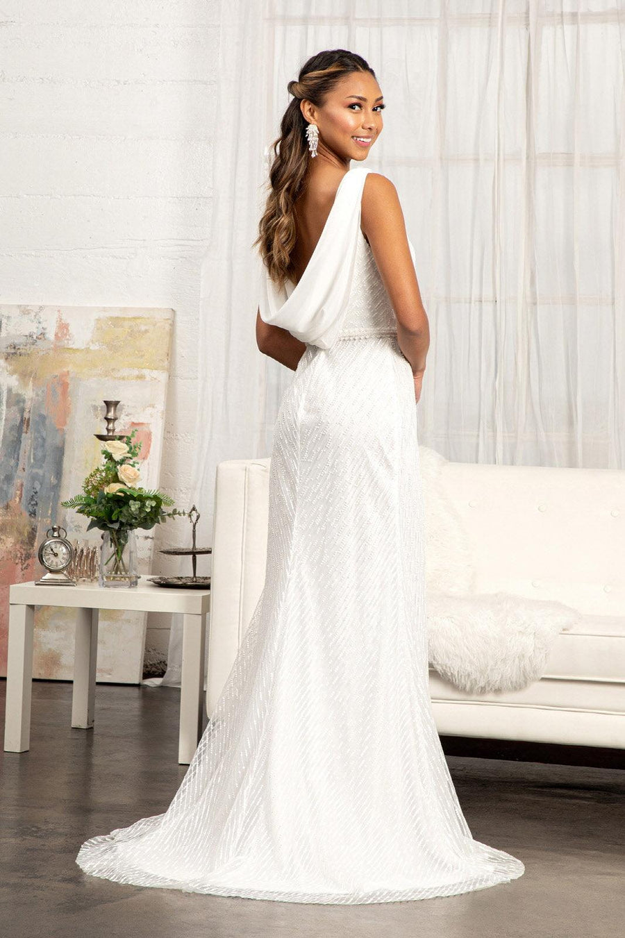 Long Sleeveless Formal Mermaid Mesh Prom Dress - The Dress Outlet