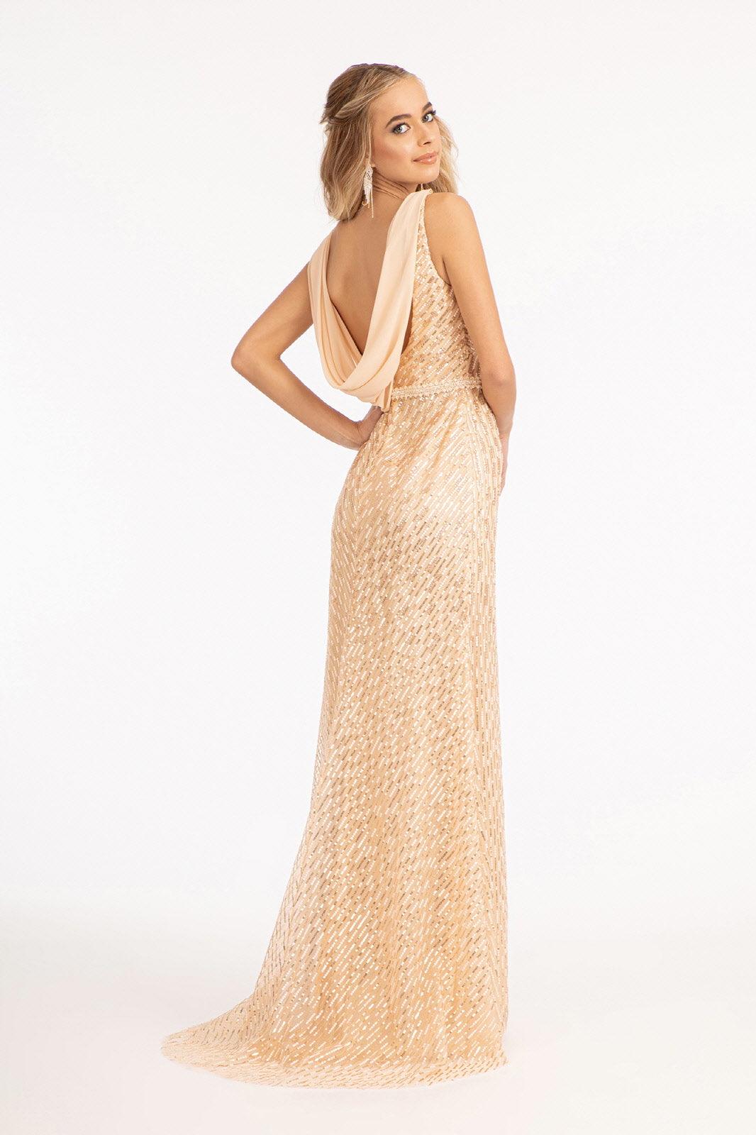 Long Sleeveless Formal Mermaid Mesh Prom Dress - The Dress Outlet