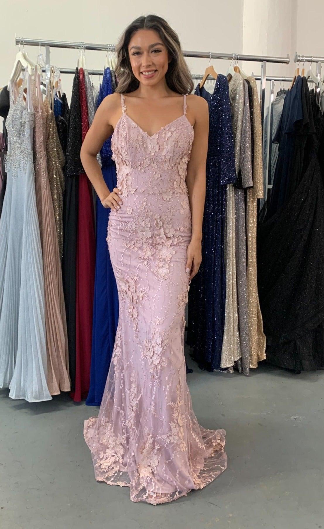 Long Spaghetti Strap Evening Dress Size 6 - The Dress Outlet