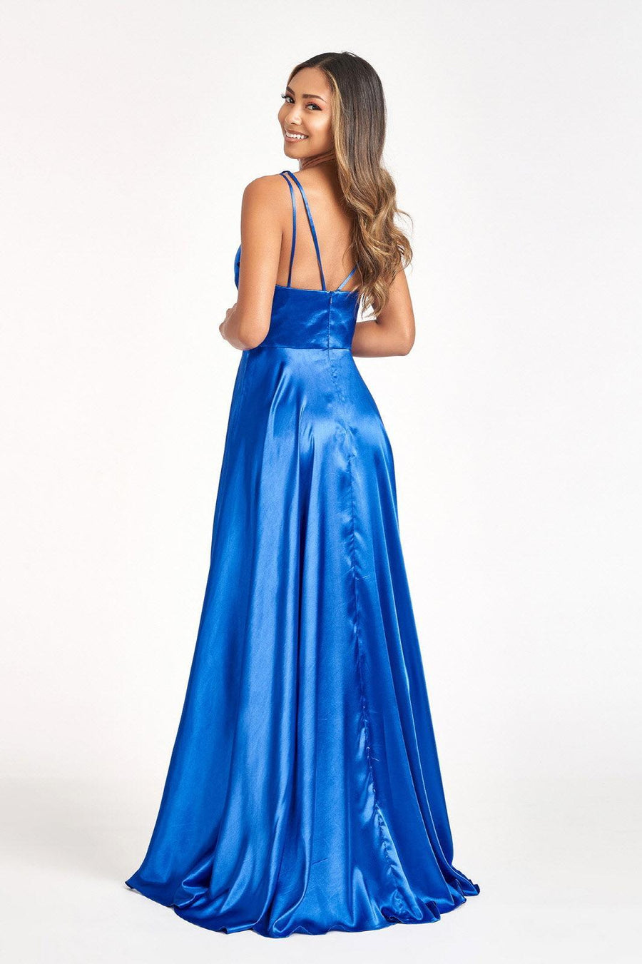 Long Spaghetti Strap Formal Bridesmaid Satin Dress Sale - The Dress Outlet