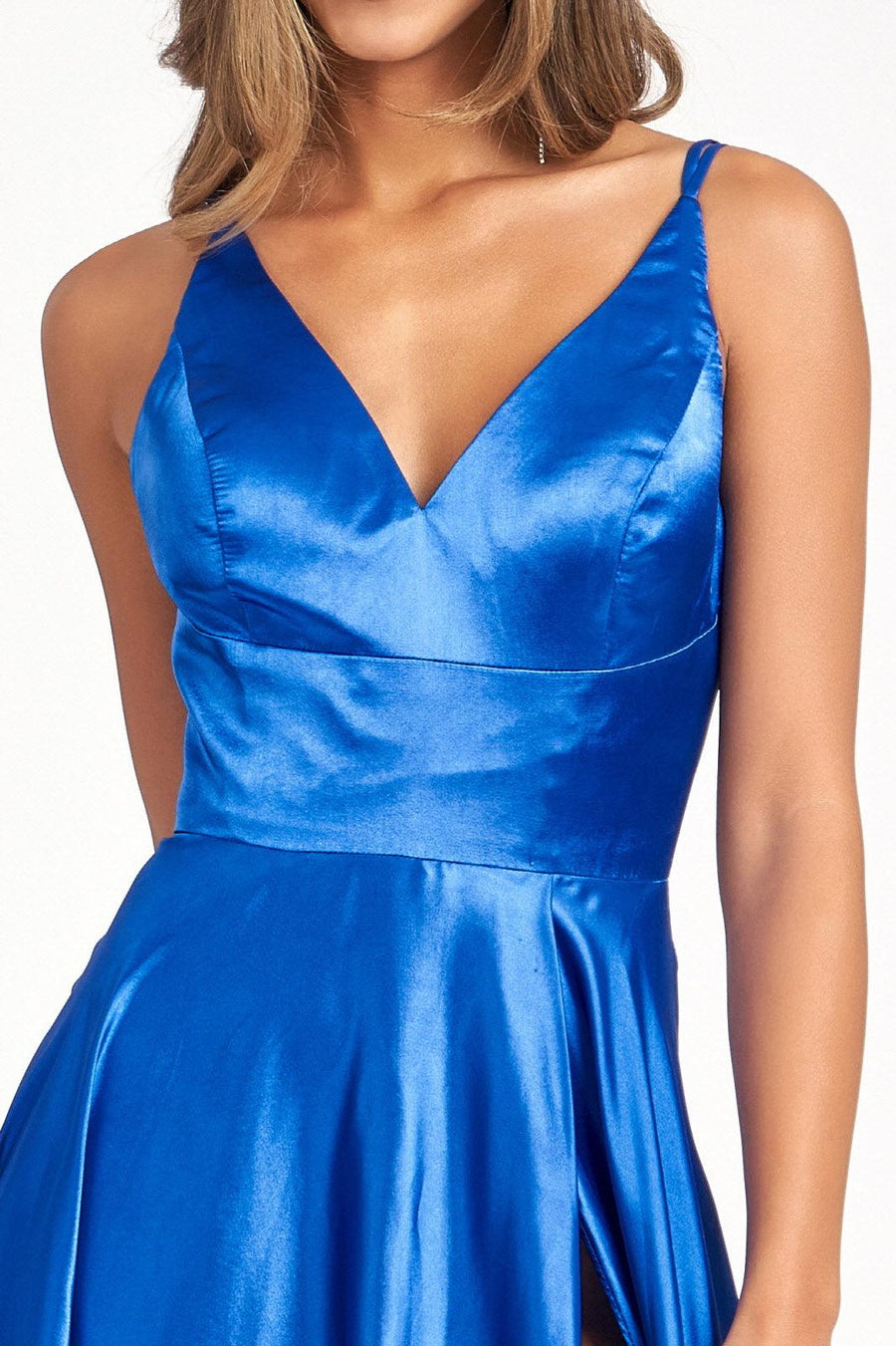 Long Spaghetti Strap Formal Bridesmaid Satin Dress Royal