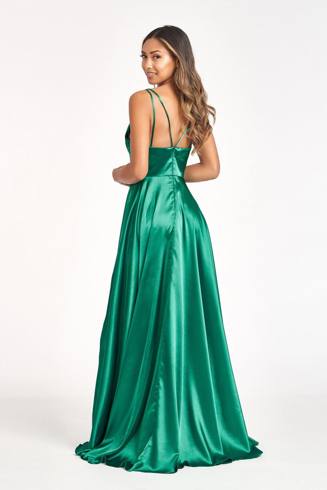 Long Spaghetti Strap Formal Bridesmaid Satin Dress Emerald