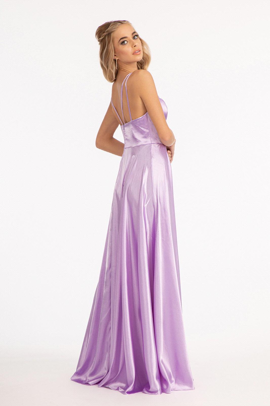 Long Spaghetti Strap Formal Bridesmaid Satin Dress Lavender