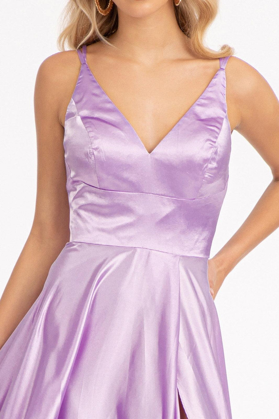 Long Spaghetti Strap Formal Bridesmaid Satin Dress Lavender