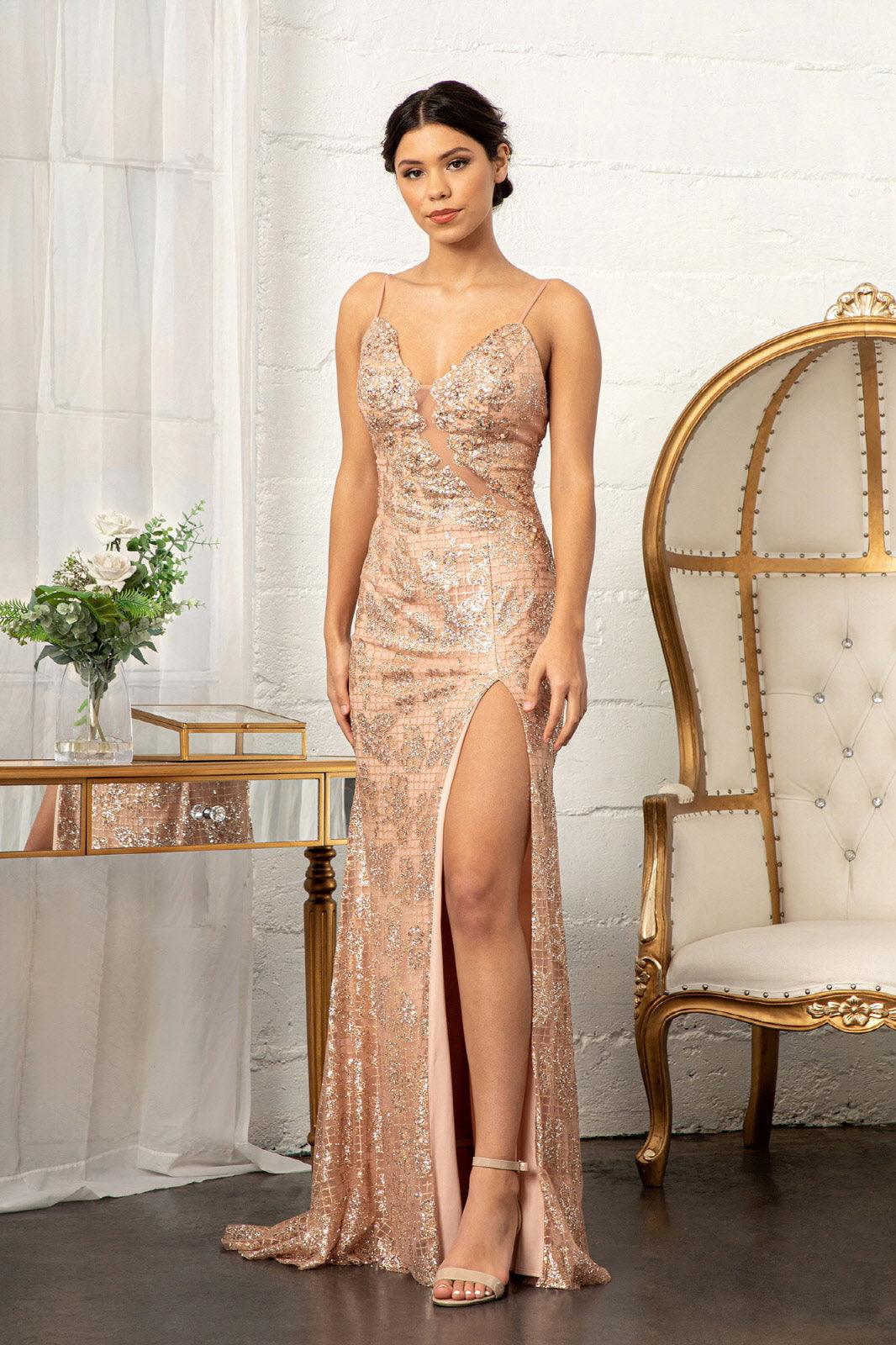 Long Spaghetti Strap Mermaid Mesh Prom Dress - The Dress Outlet
