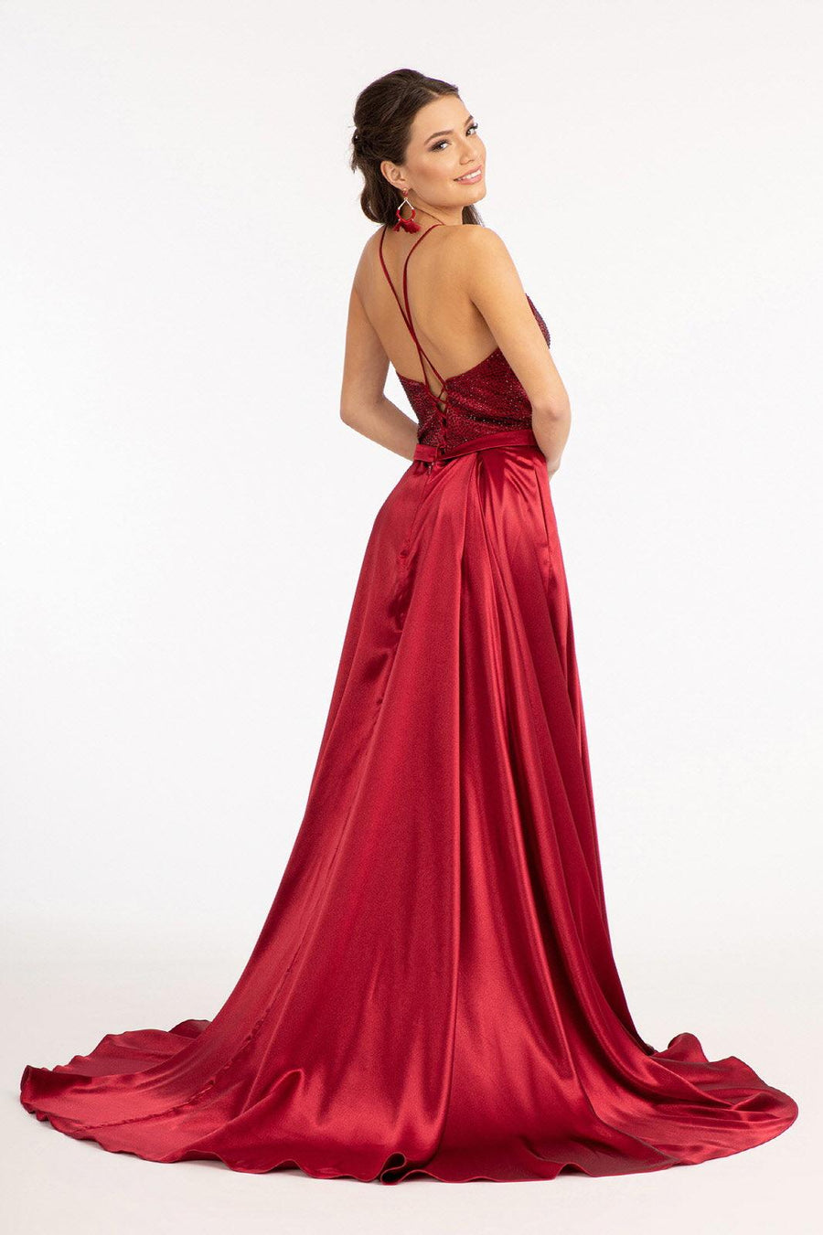 Long Spaghetti Strap Satin Prom Formal Gown - The Dress Outlet
