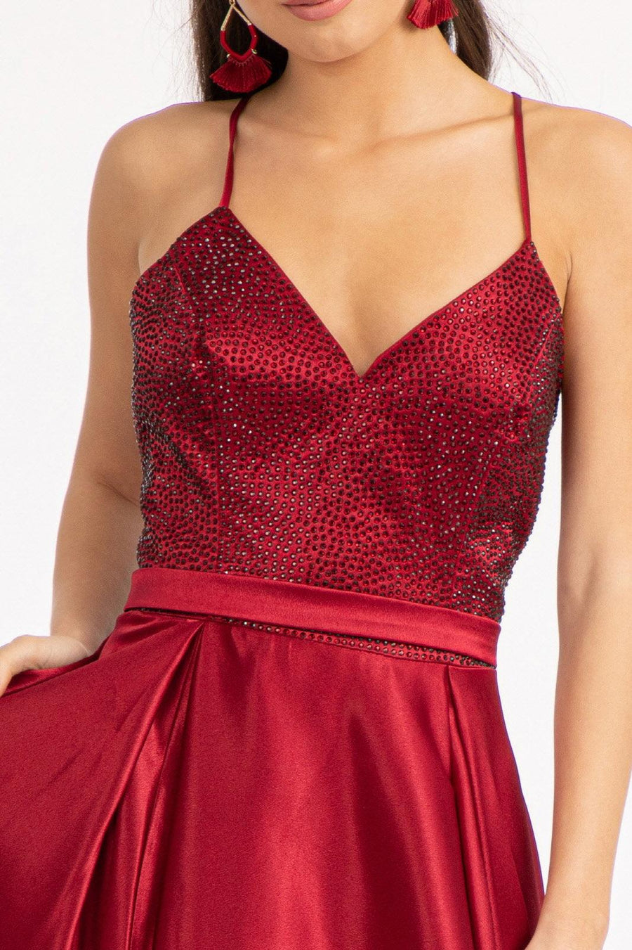 Long Spaghetti Strap Satin Prom Formal Gown - The Dress Outlet