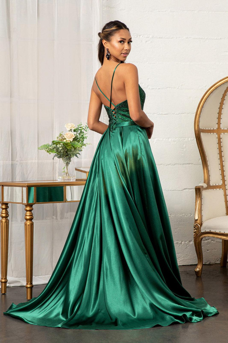 Long Spaghetti Strap Satin Prom Formal Gown - The Dress Outlet