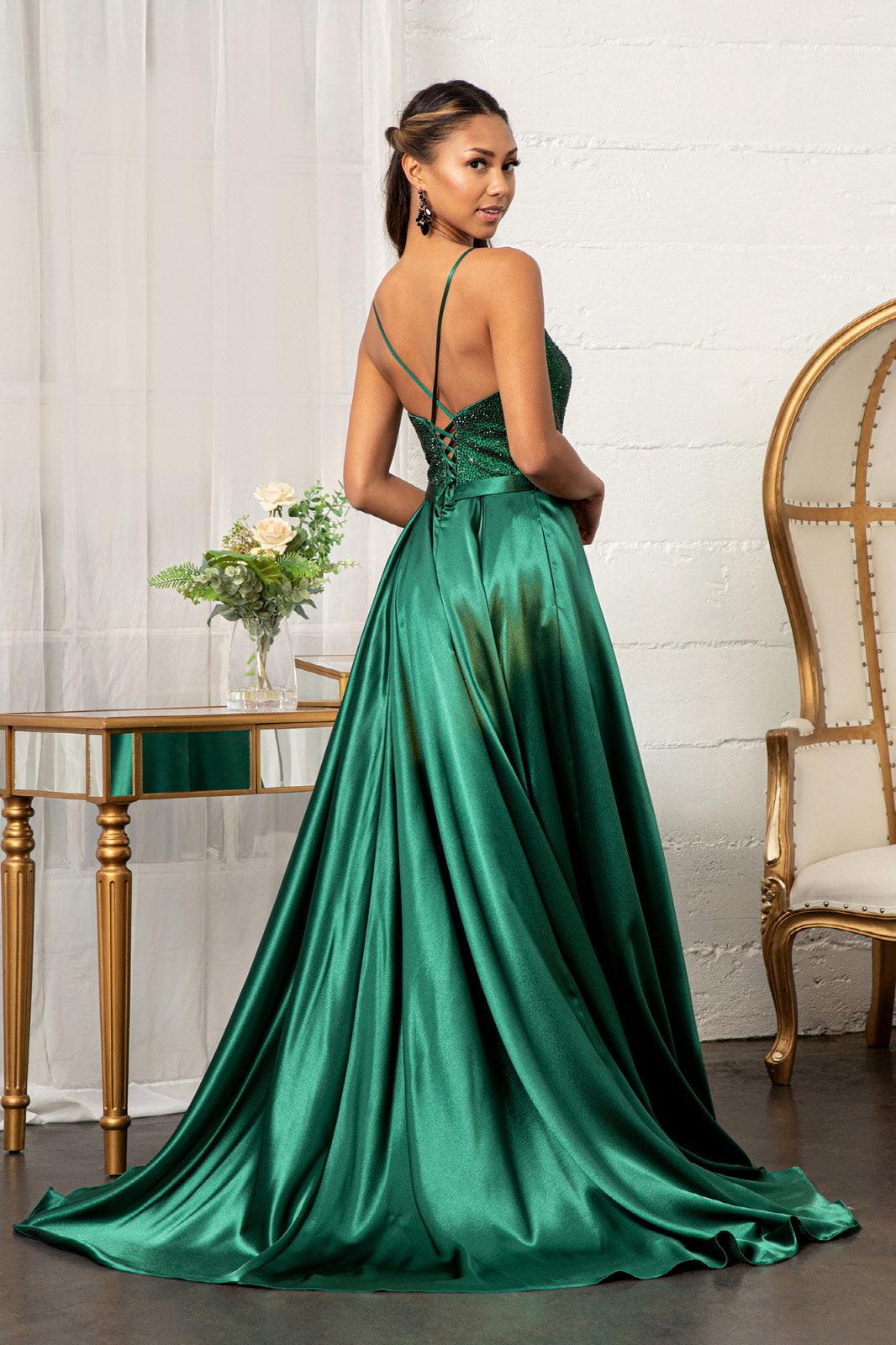 Long Spaghetti Strap Satin Prom Formal Gown - The Dress Outlet