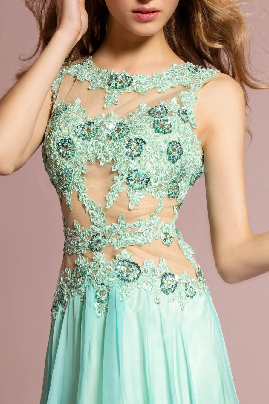 Long Strapless Beaded Chiffon Prom Formal Dress - The Dress Outlet Elizabeth K