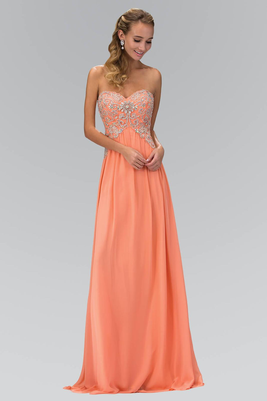 Long Strapless Sweetheart Chiffon Prom Formal Dress - The Dress Outlet Elizabeth K