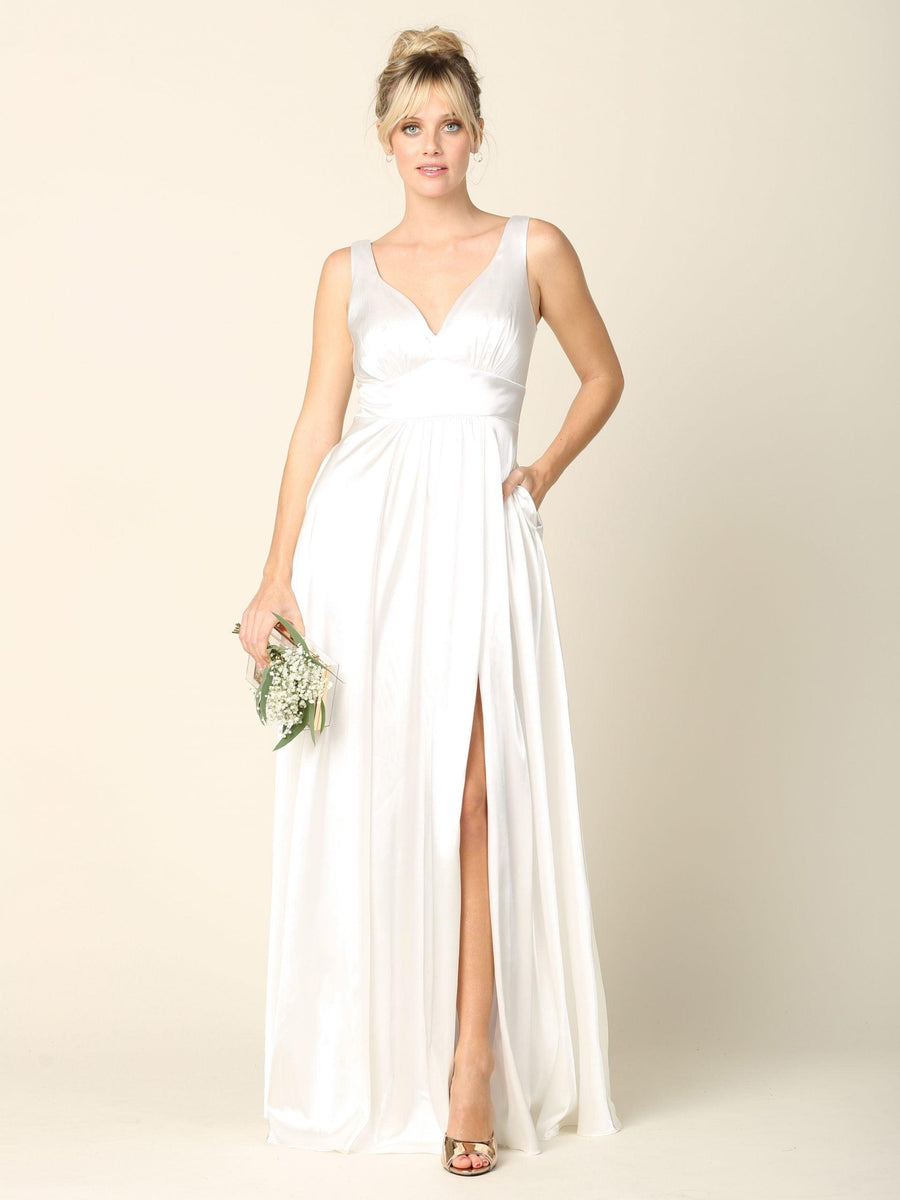 Long Wedding Dress Sleeveless Satin Bridal Gown - The Dress Outlet