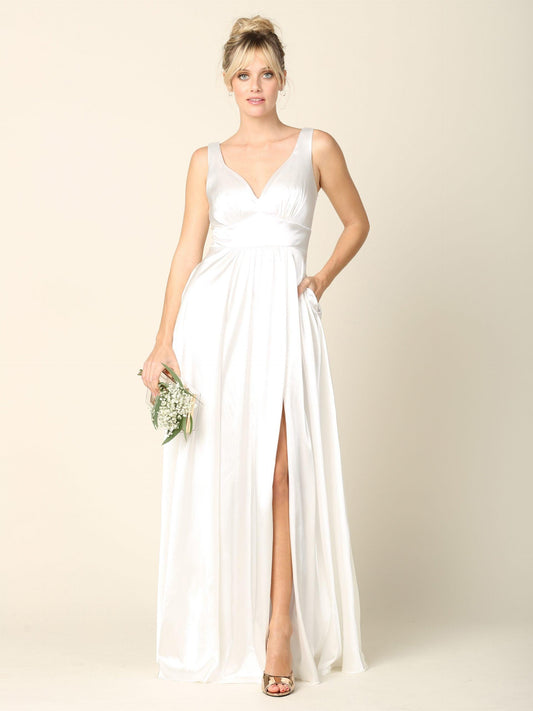 Long Wedding Dress Sleeveless Satin Bridal Gown - The Dress Outlet