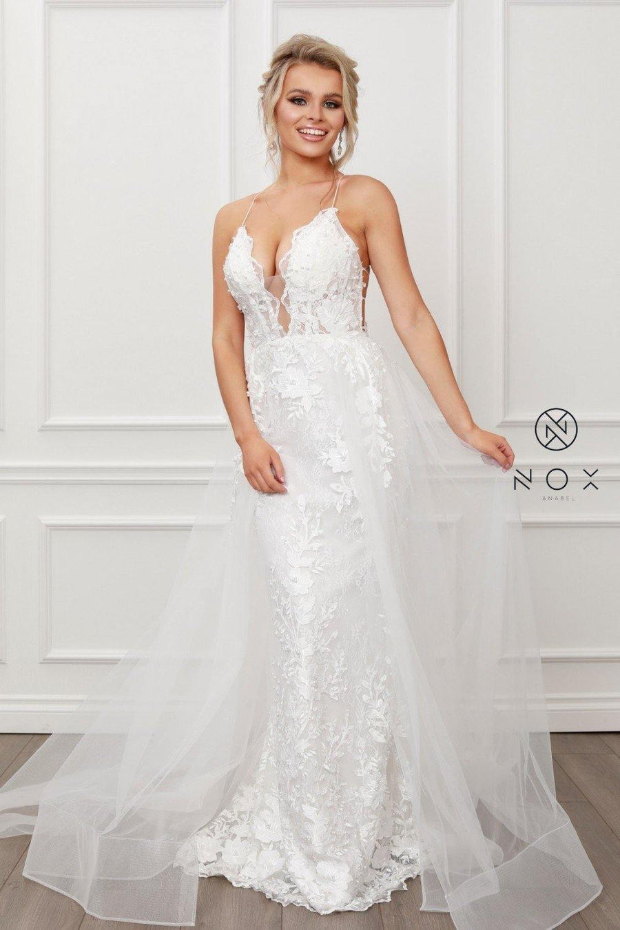 Long Wedding Dress with Train - The Dress Outlet