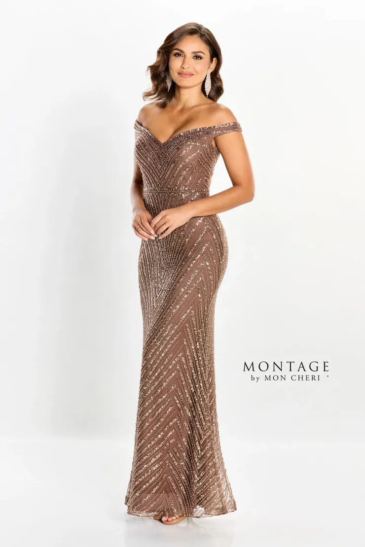 Formal Dresses Long Sequin Allover Beaded Formal Evening Dress Mocha