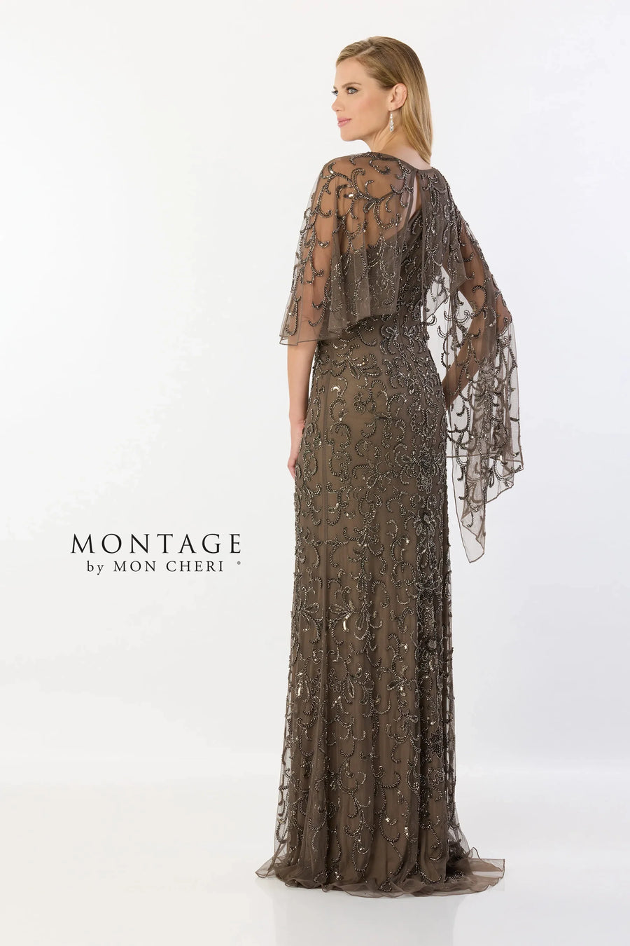 Formal Dresses Long Formal Beaded Sequin Evening Capelet Dress Lead