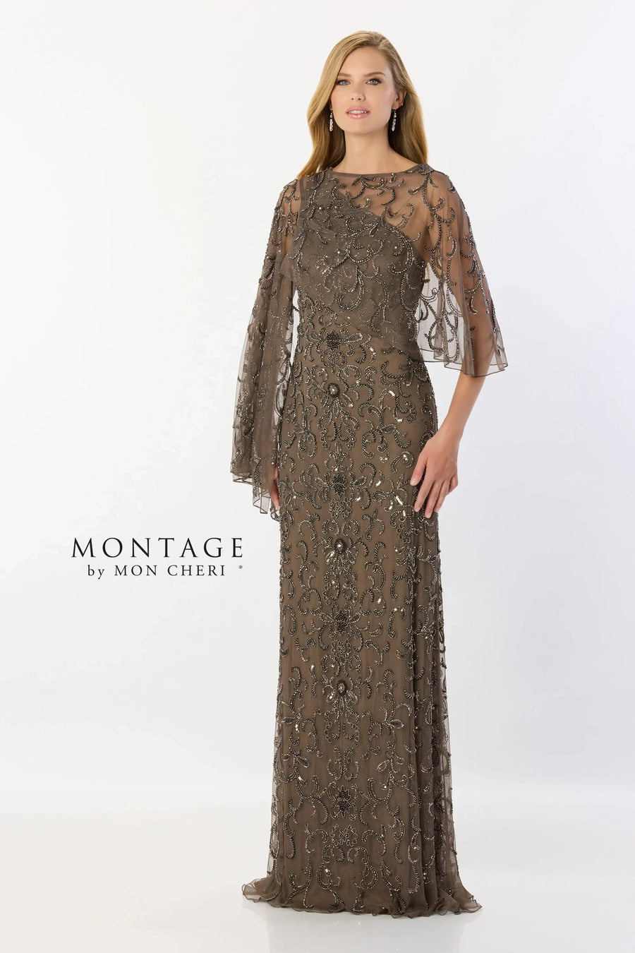Formal Dresses Long Formal Beaded Sequin Evening Capelet Dress Lead