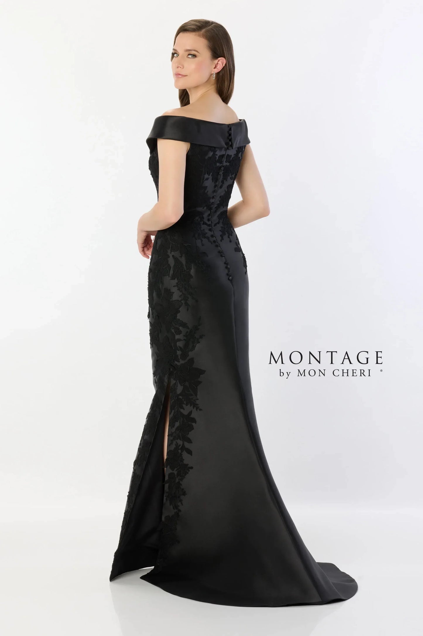 Formal Dresses Lace Applique Long Removable Sleeve Formal Dress Black