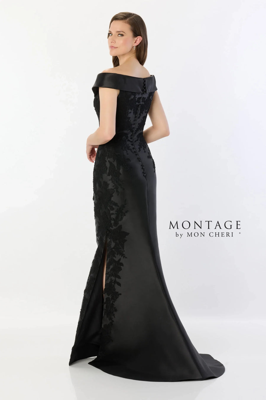 Formal Dresses Lace Applique Long Removable Sleeve Formal Dress Black