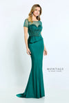 Formal Dresses Beaded Long Formal Pleated Peplum Dress Emerald