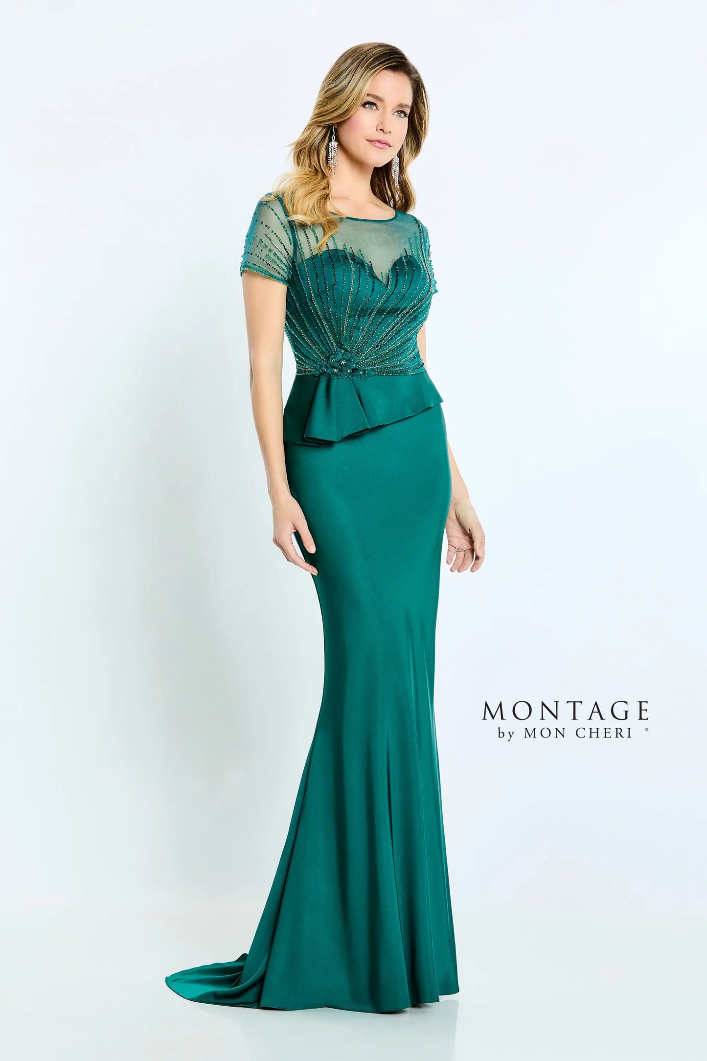 Formal Dresses Beaded Long Formal Pleated Peplum Dress Emerald