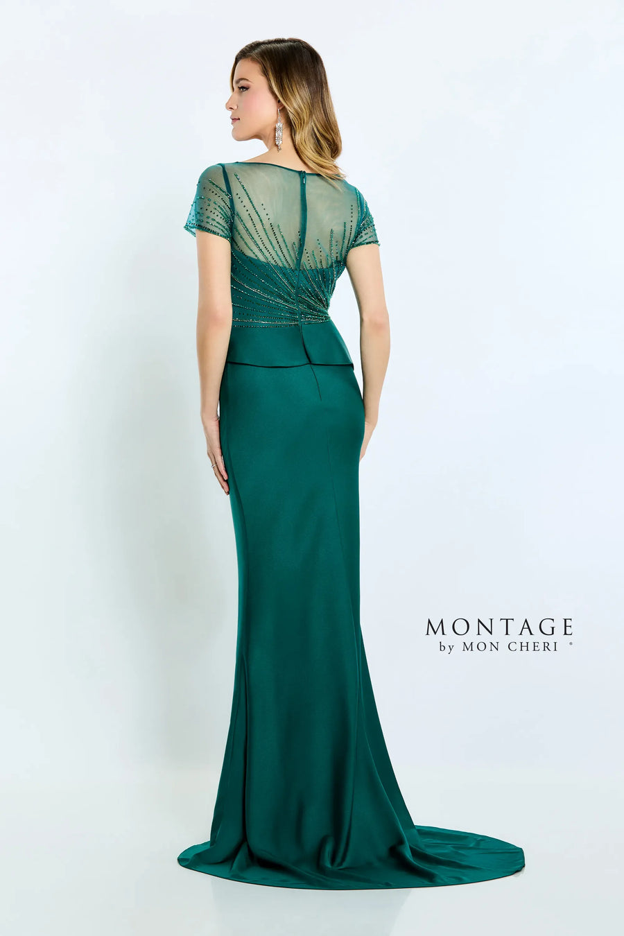 Formal Dresses Beaded Long Formal Pleated Peplum Dress Emerald
