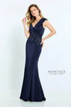 Formal Dresses Pleated Long Formal Beaded Mermaid Dress Navy Blue