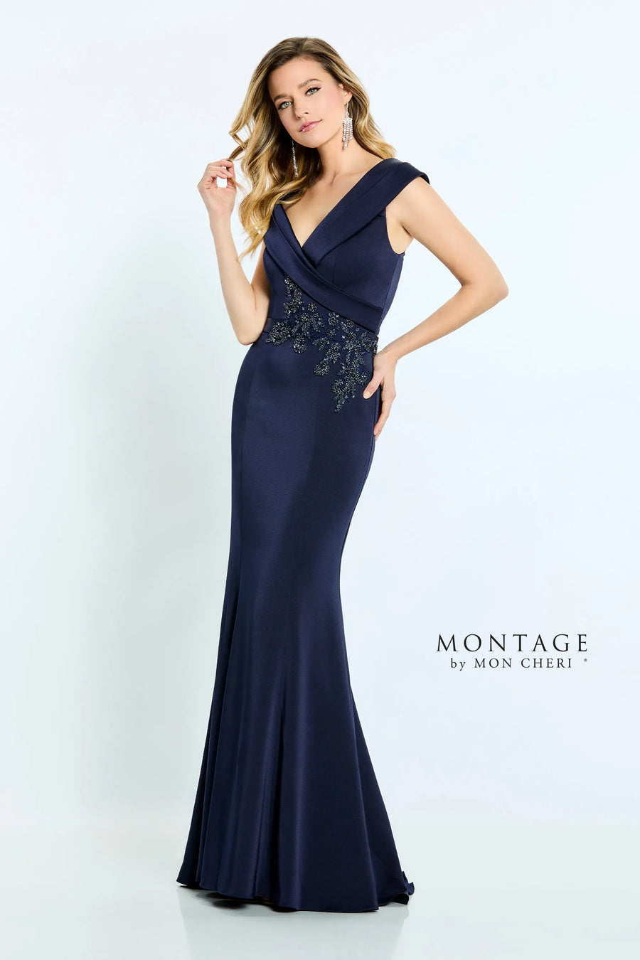 Formal Dresses Pleated Long Formal Beaded Mermaid Dress Navy Blue
