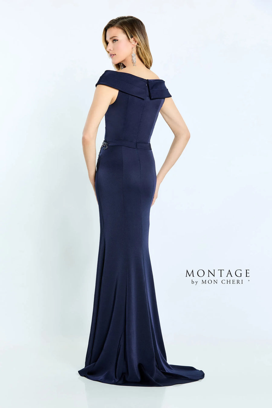 Formal Dresses Pleated Long Formal Beaded Mermaid Dress Navy Blue