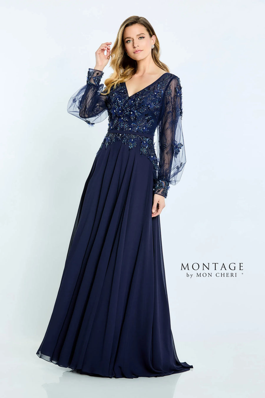 Formal Dresses A Line Beaded Formal Long Sleeve Evening Dress Navy Blue