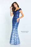 Formal Dresses Long Formal Beaded Lace Ombre Evening Dress Blue Ombre