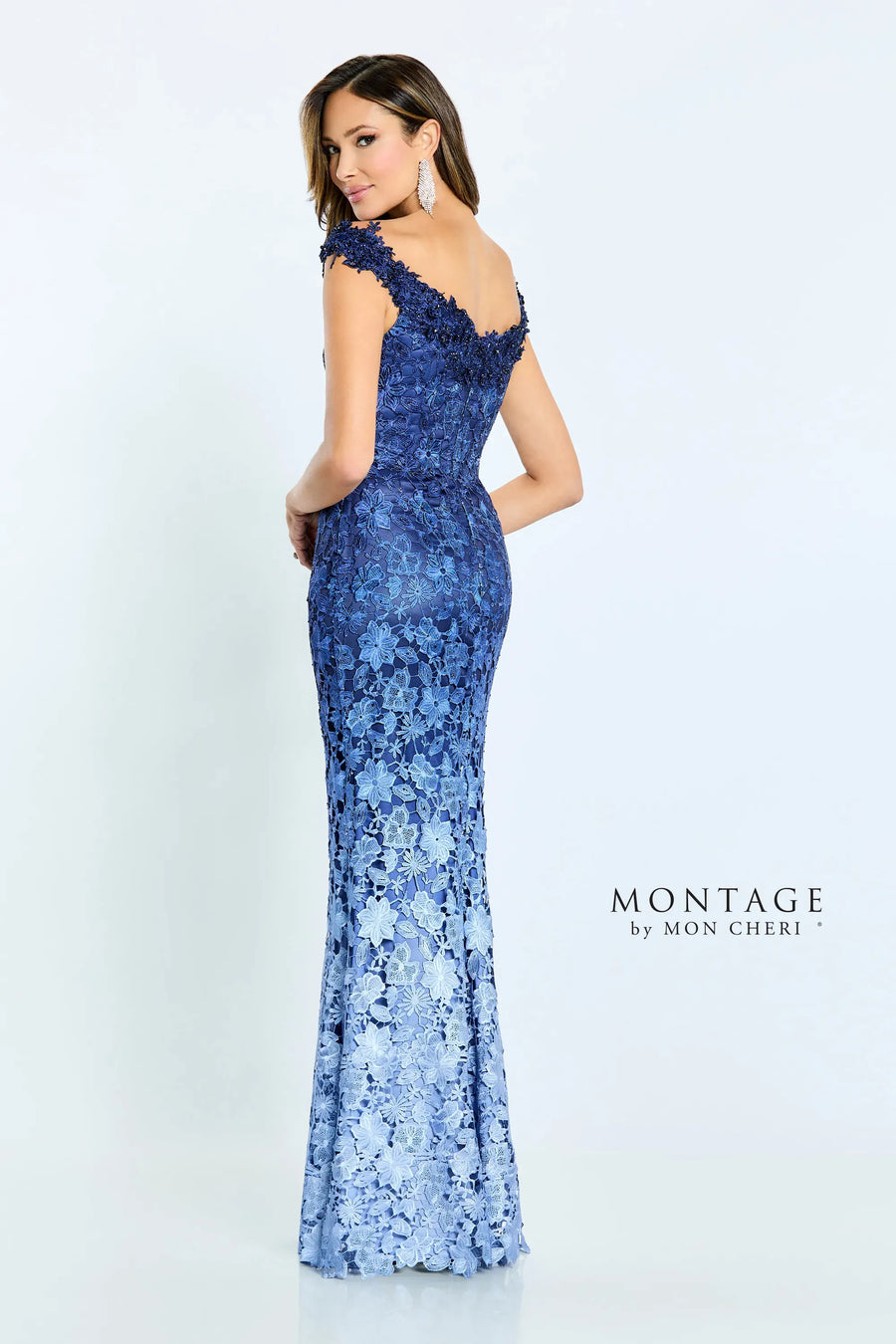 Formal Dresses Long Formal Beaded Lace Ombre Evening Dress Blue Ombre