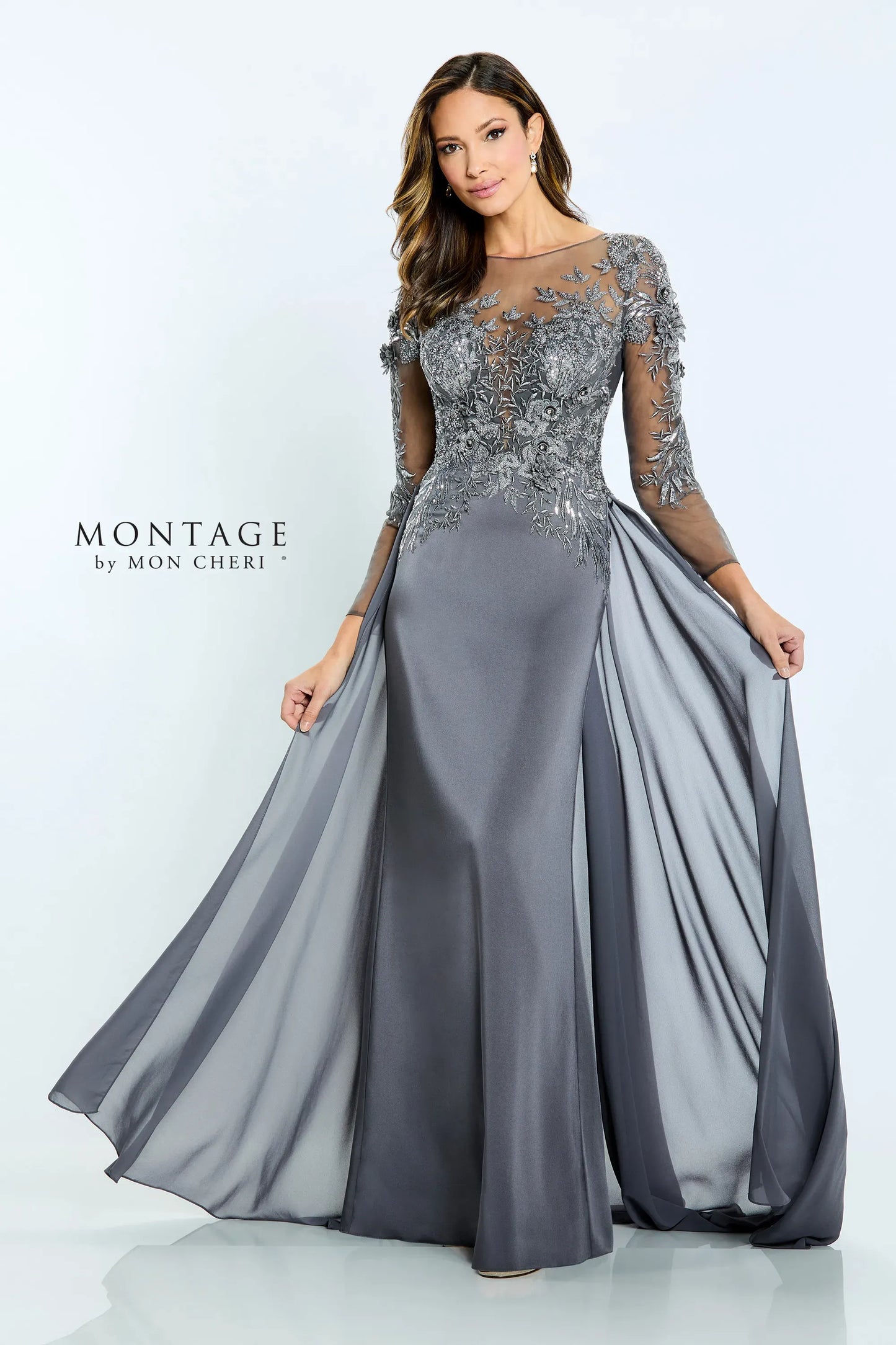 Formal Dresses Long Sleeve Formal Beaded Evening Dress Smoke