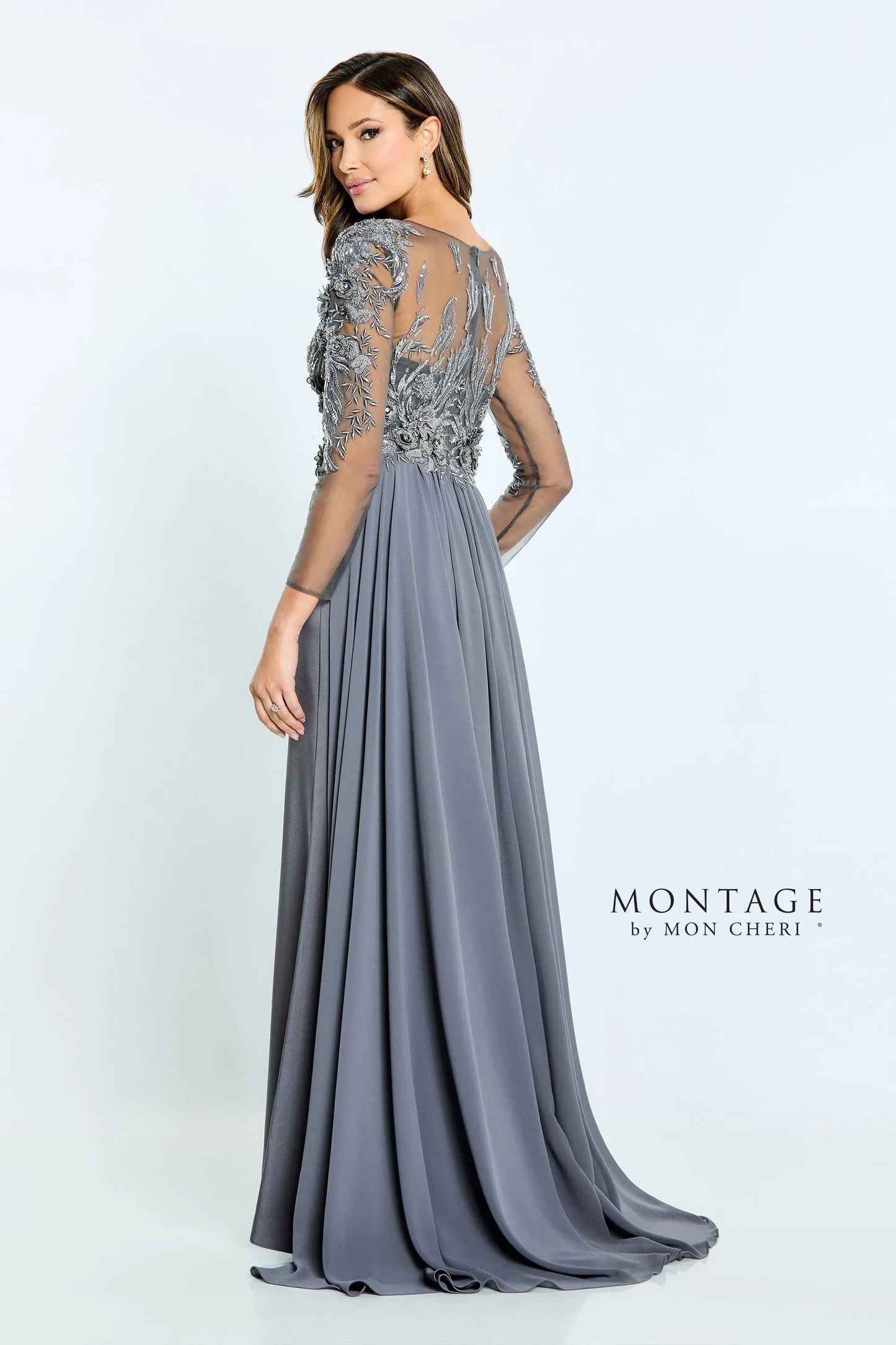 Formal Dresses Long Sleeve Formal Beaded Evening Dress Smoke