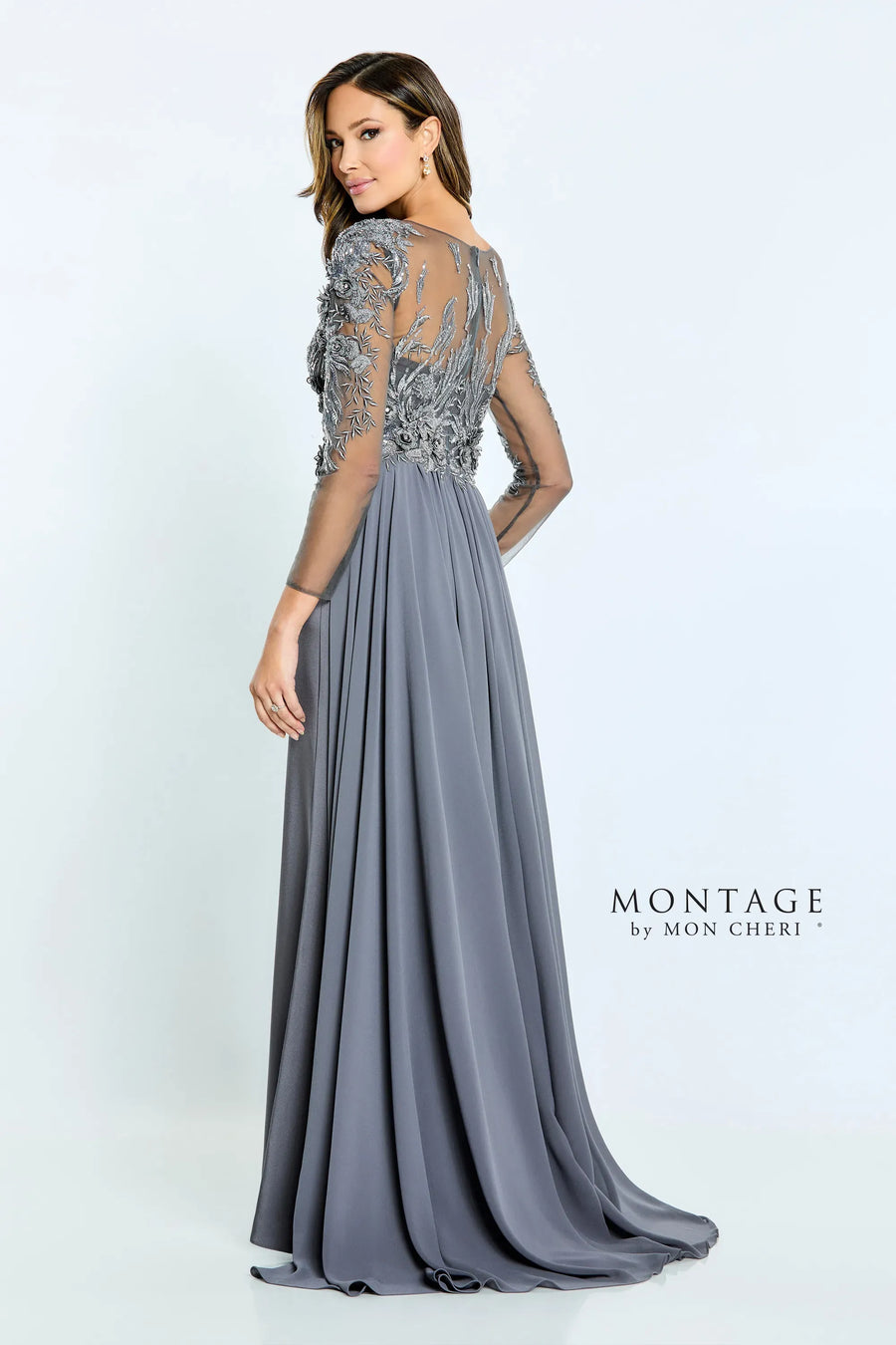 Formal Dresses Long Sleeve Formal Beaded Evening Dress Smoke