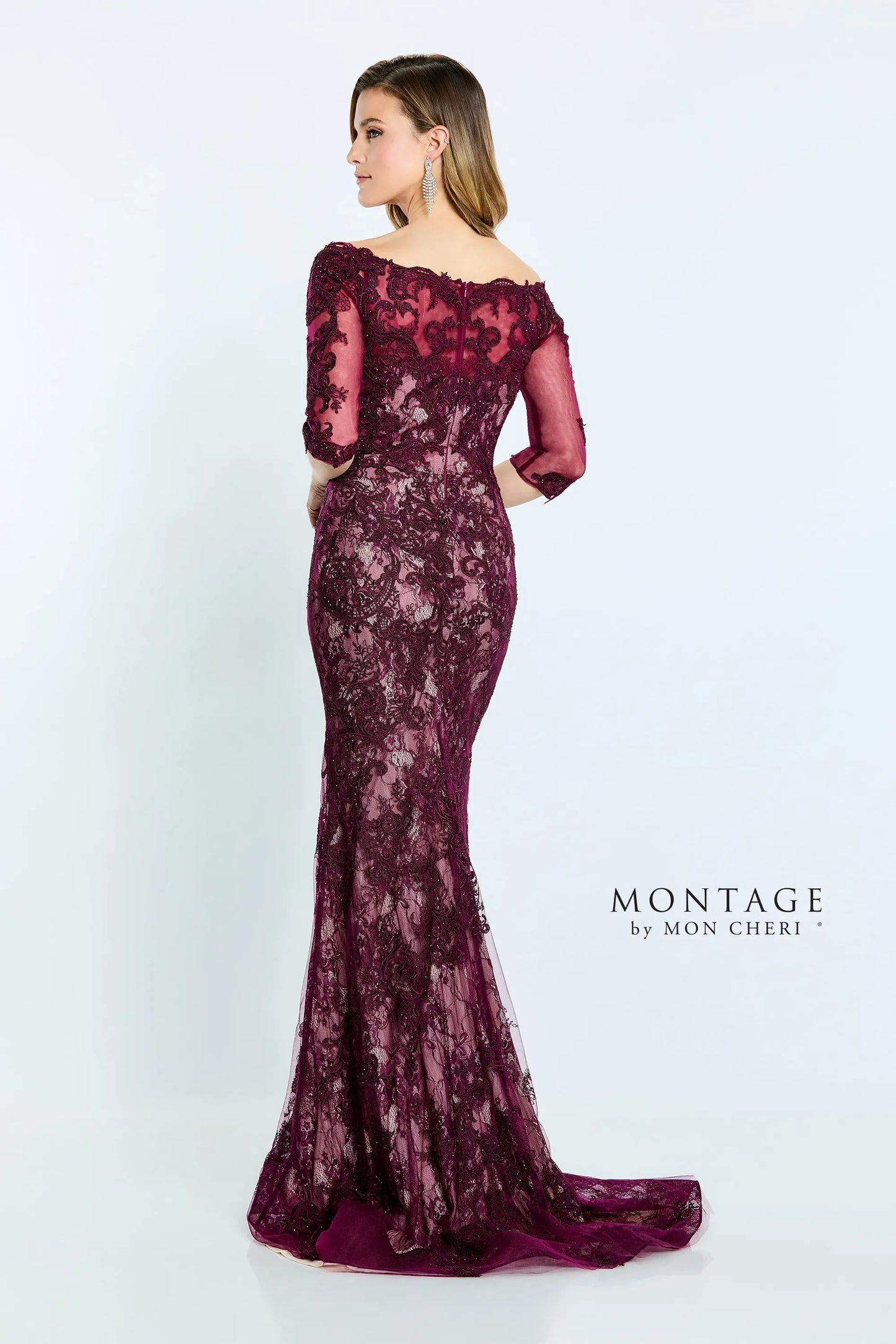 Formal Dresses Long Fitted Formal Beaded Lace Evening Dress Wine
