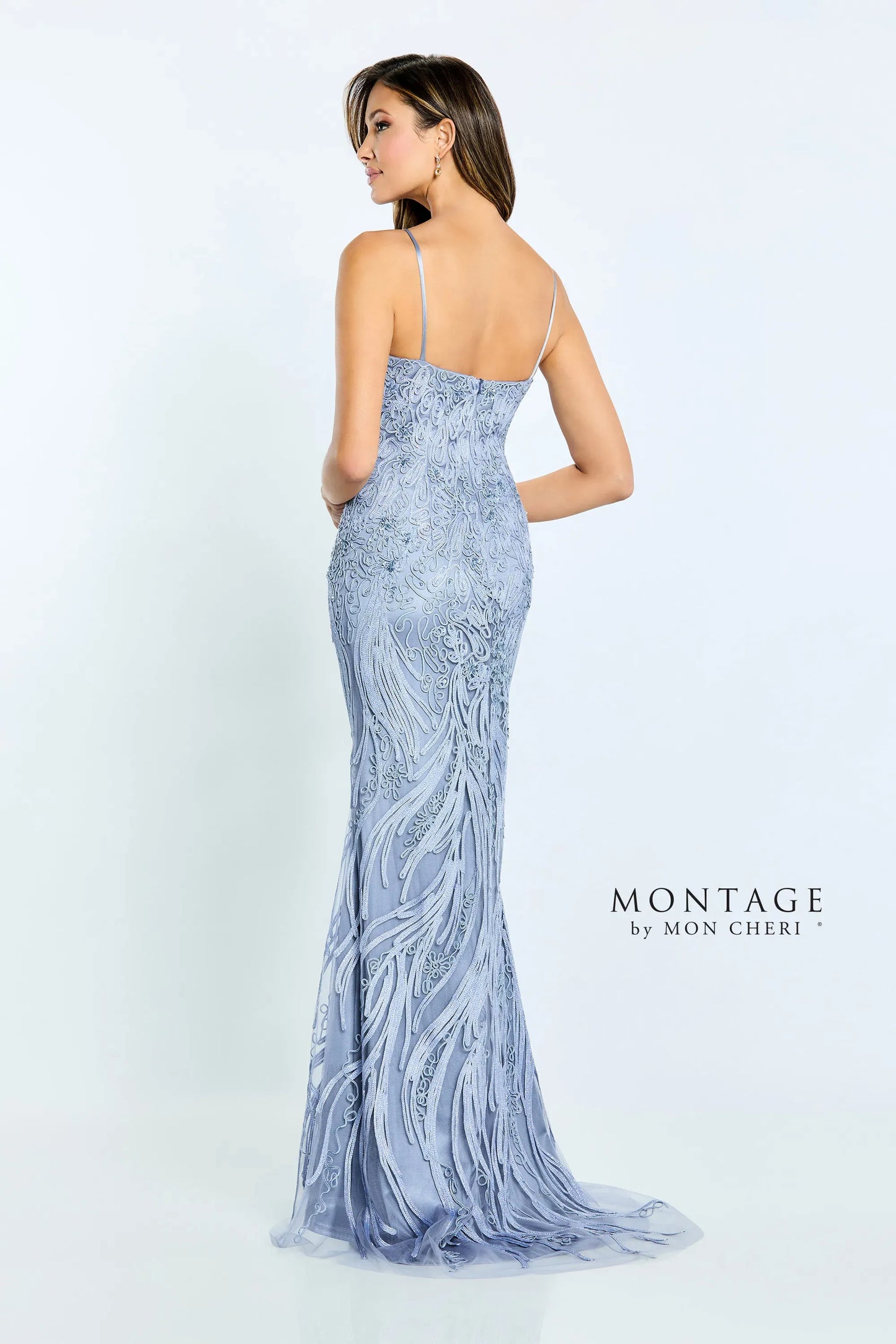 Formal Dresses Long Formal Detachable Capelet Lace Dress Wedgwood