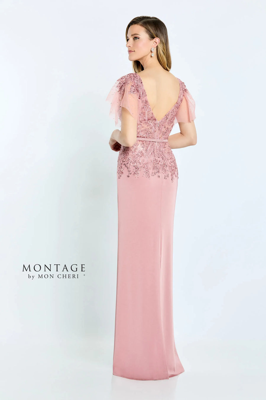 Formal Dresses Beaded Long Fitted Formal Removable Sleeve Dress Rosewood