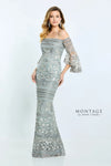 Formal Dresses Formal Beaded Lace Long Fitted Evening Dress Gray Multi