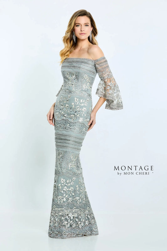 Formal Dresses Formal Beaded Lace Long Fitted Evening Dress Gray Multi