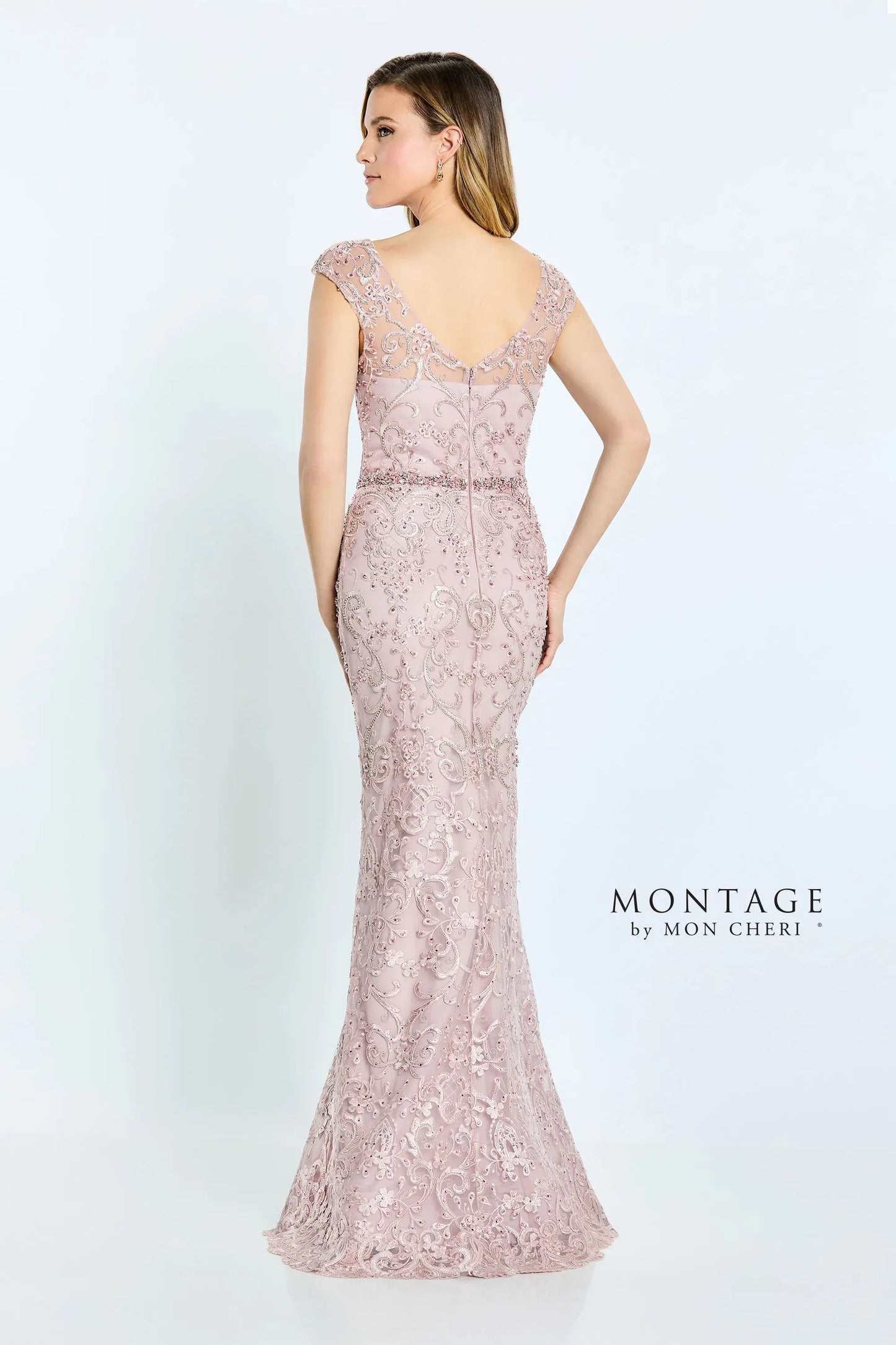 Formal Dresses Beaded Floral Long Fitted Formal Evening Dress Pink Topaz