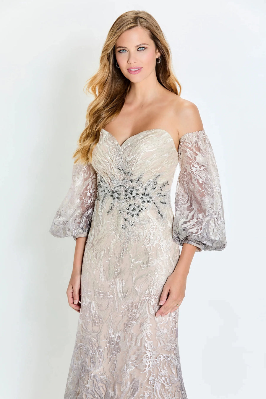 Formal Dresses Long Evening Gown Detachable Sleeve Formal Dress  Taupe/Cocoa