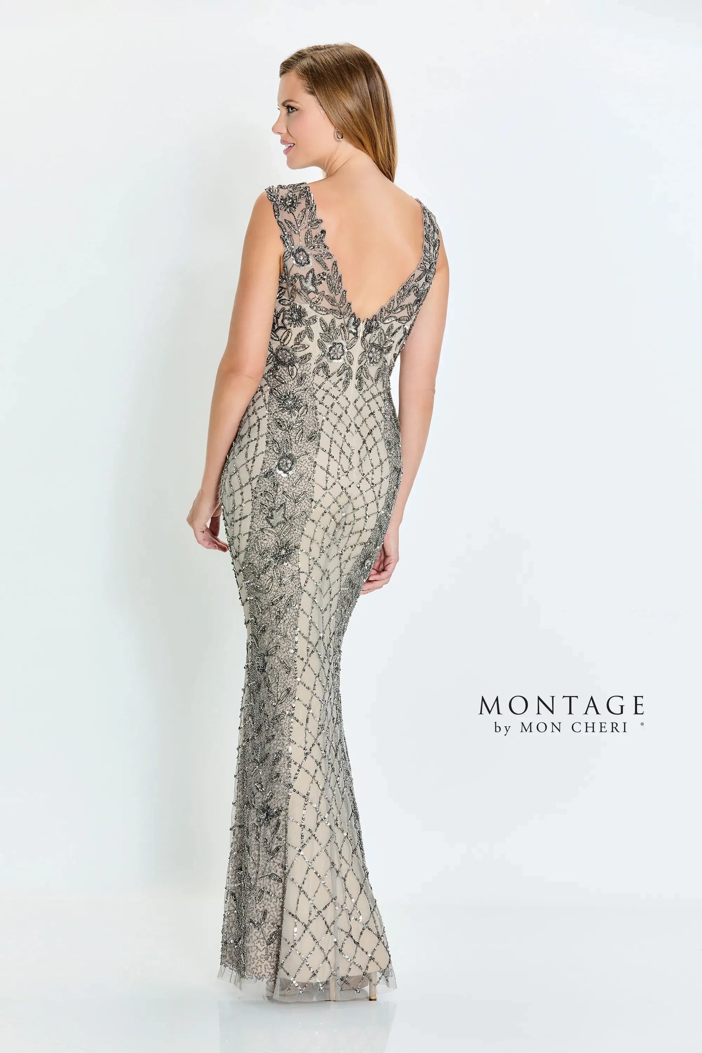 Formal Dresses Formal Long Beaded Sequin Evening Dress Oyster/Pewter