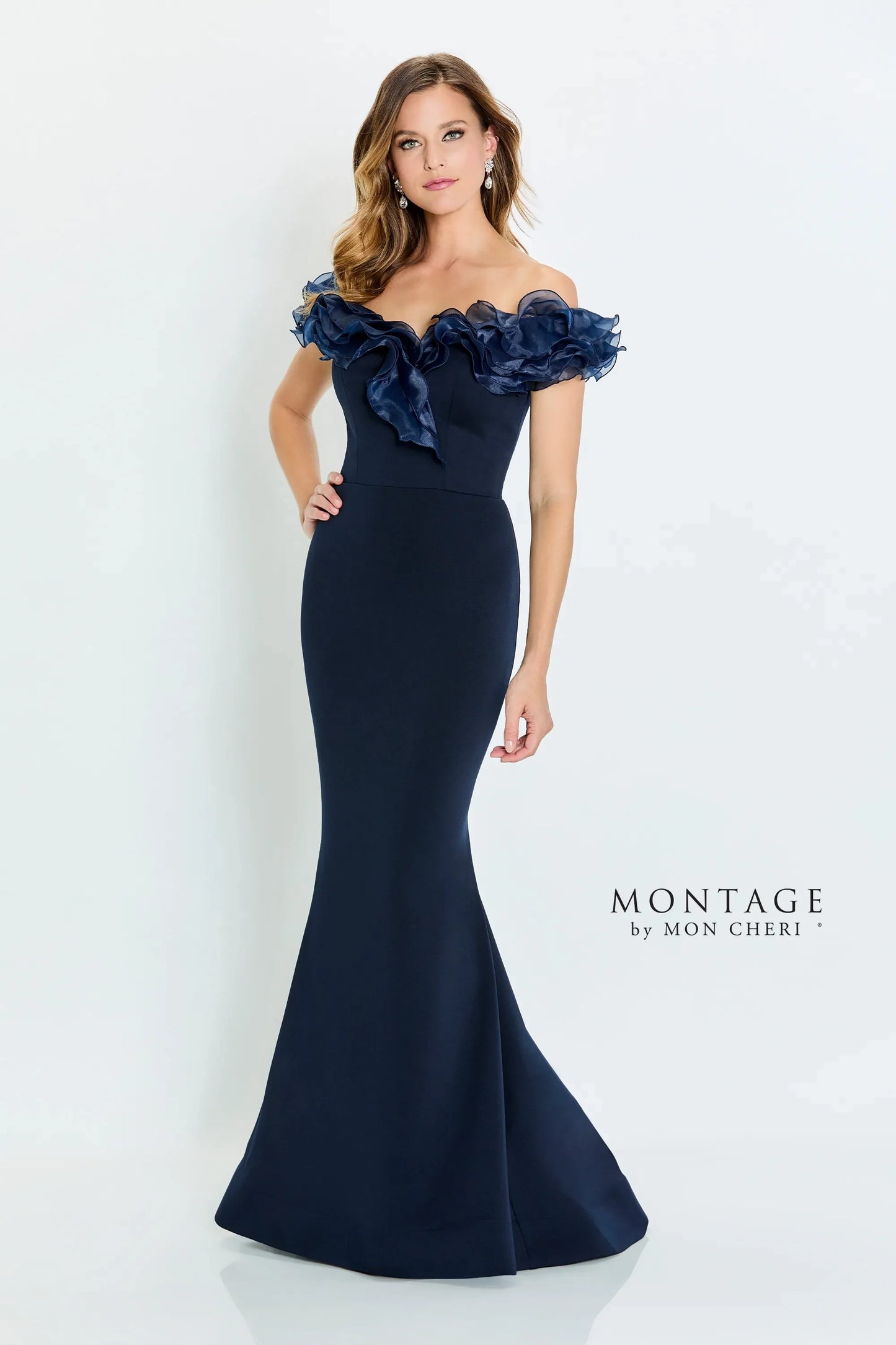 Formal Dresses Fitted Formal Long Ruffle Evening Dress Navy Blue