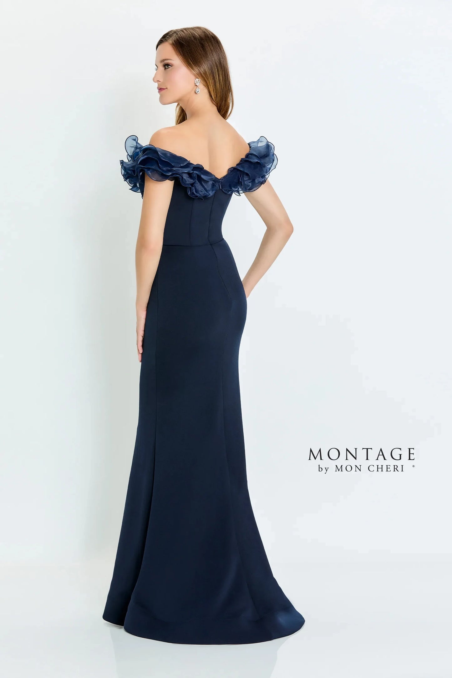 Formal Dresses Fitted Formal Long Ruffle Evening Dress Navy Blue