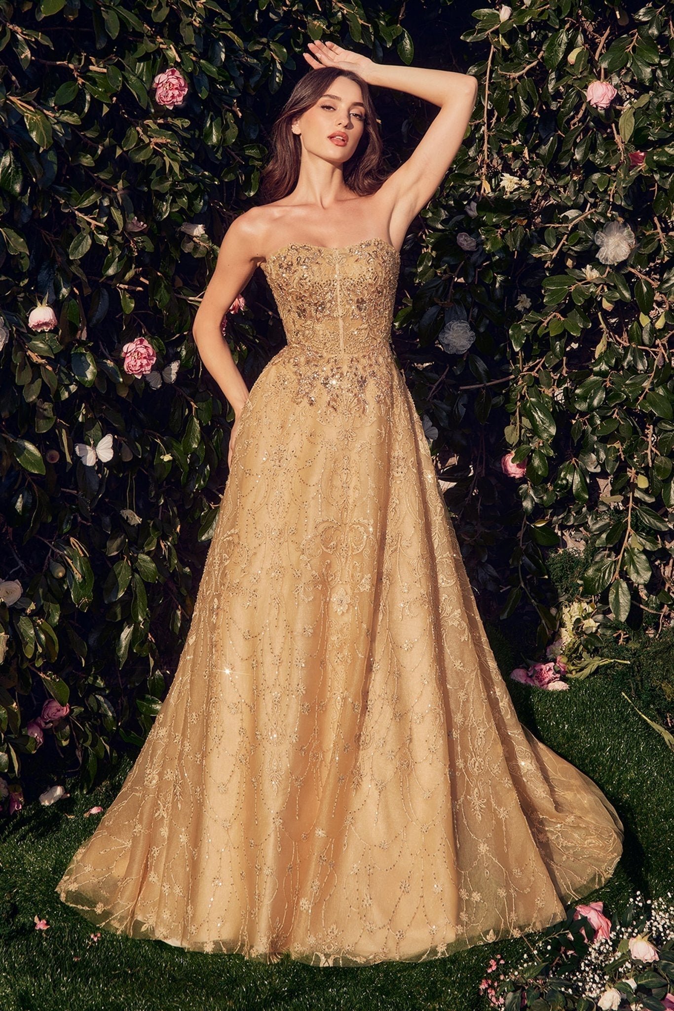 Prom Dresses Long A Line Removable Jacket Formal Prom Dress Gold